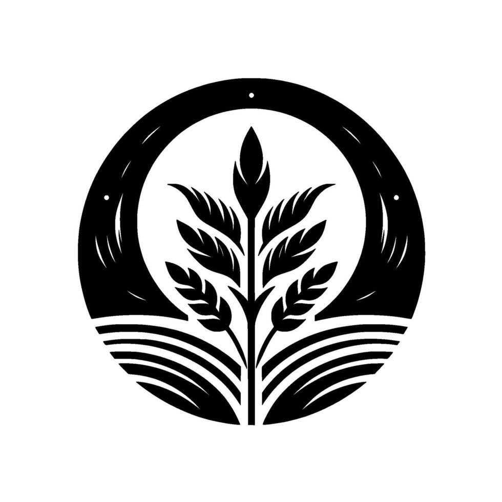 A minimalist, monochrome featuring a wheat plant encapsulated within a circular frame, symbolizing growth and natures harmony. vector