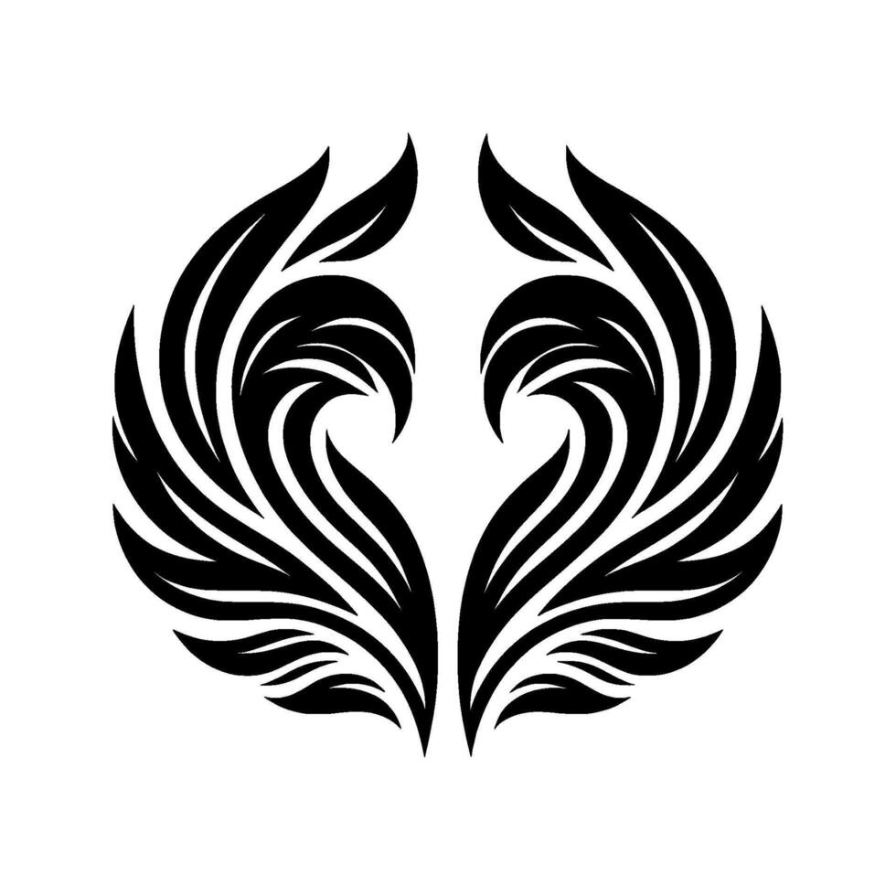 Symmetrical Black and White Abstract Floral Wing with Leaflike Structures, Minimalist Artistic . vector