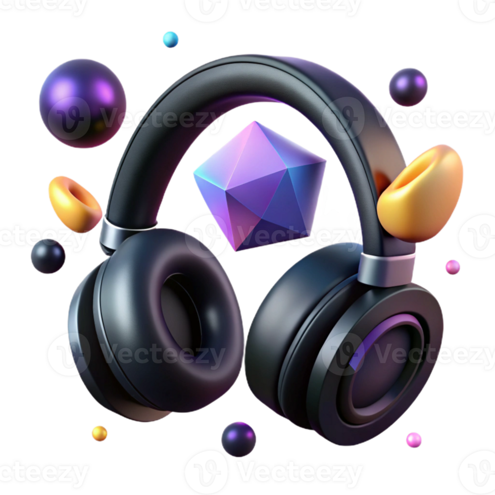 impressive abstract Black Headphones Audio Music Device Transparent for Entertainment Industry high quality png