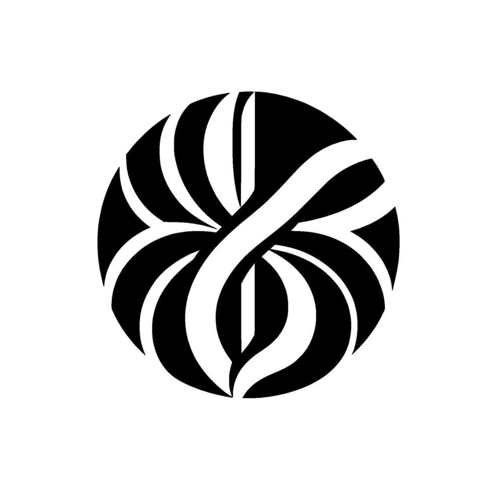 Circular Illustration A black and white intertwined within a circle, creating a visually appealing and dynamic shape. vector