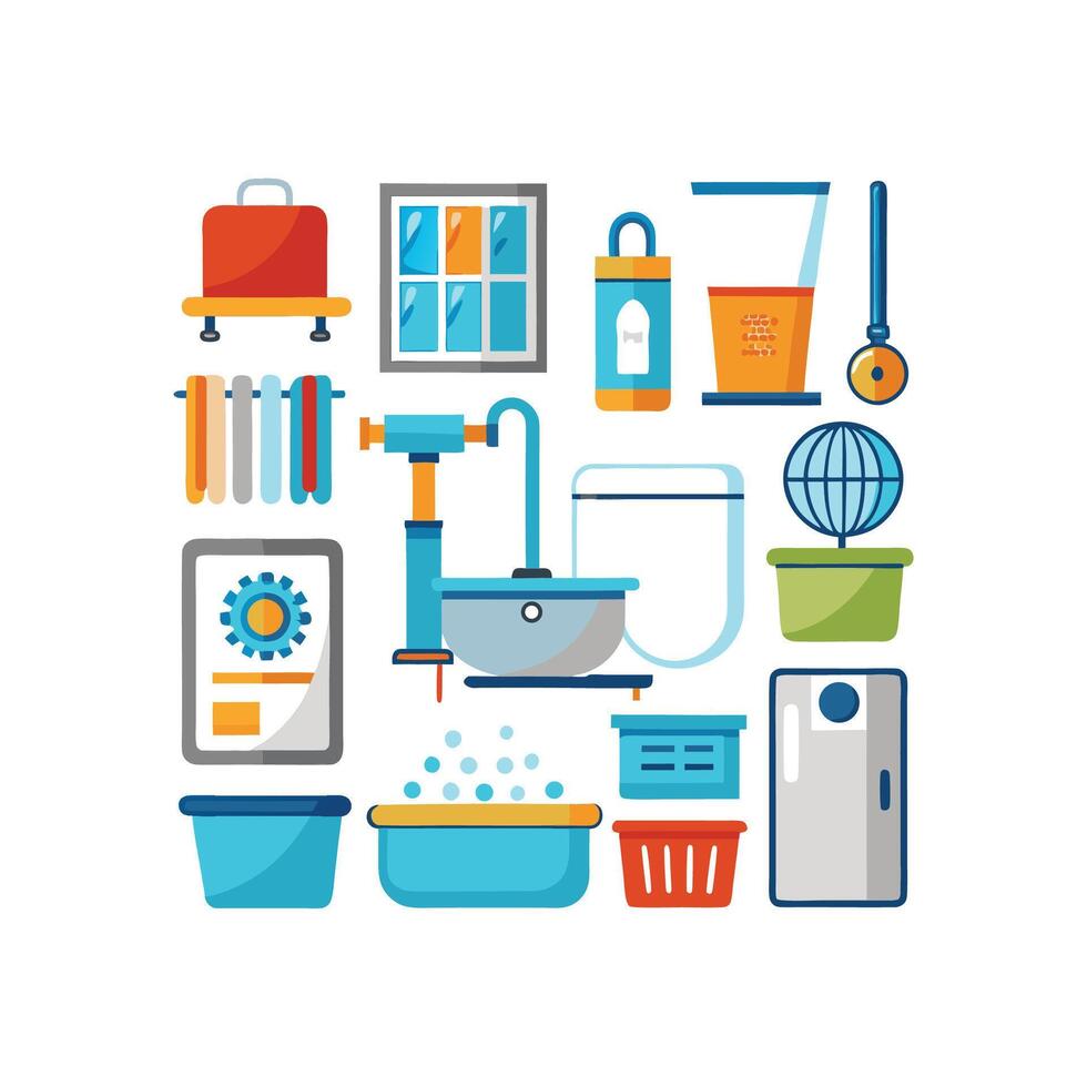 Stylish Bathroom Icons Featuring Bathtub Design vector