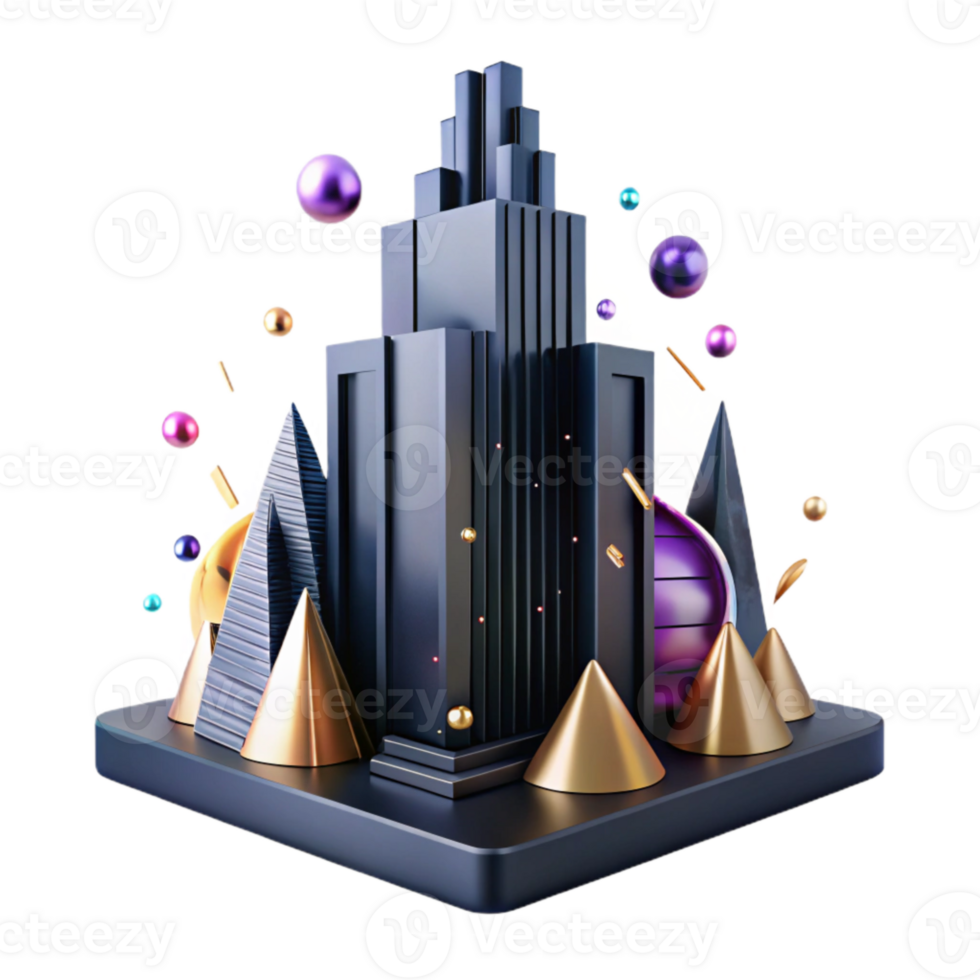vibrant minimalist Black Skyscraper Silhouette Building Isolated for Projects professional png