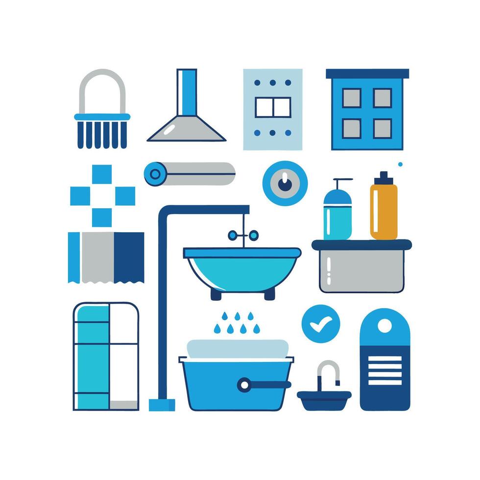 Artistic Icons of Fixtures and Bathtub Design vector