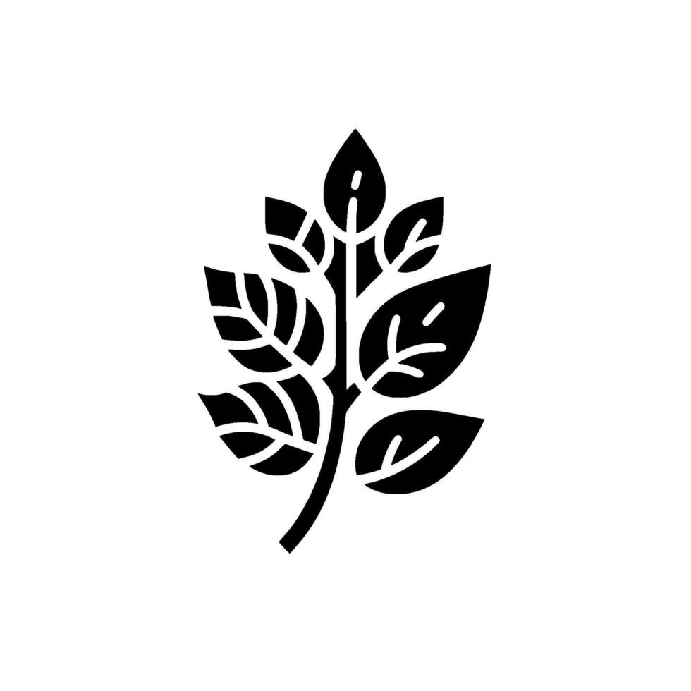 Monochrome illustration of a stylized plant branch featuring detailed, dark leaves on a white background, conveying natures elegance. vector