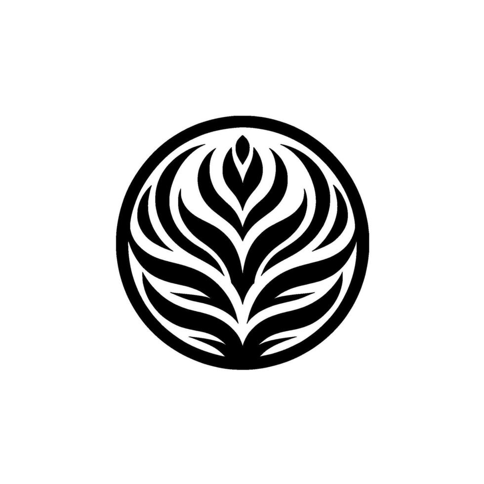 A Minimalist Circular Emblem Featuring Stylized Foliage in Black and White, suggesting growth and natural beauty, centered on a white background. vector