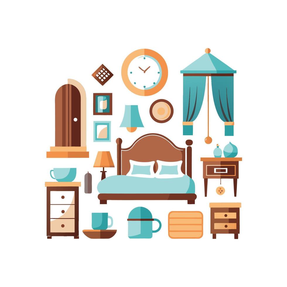 Stylized Icons of KingSized Bedroom Essentials vector