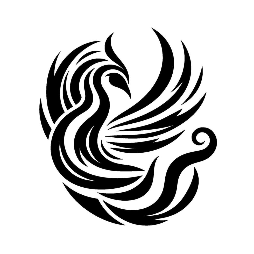 Stylized Black and White Phoenix Elegant Symbol Depicting Rebirth and Transformation on White Background. vector