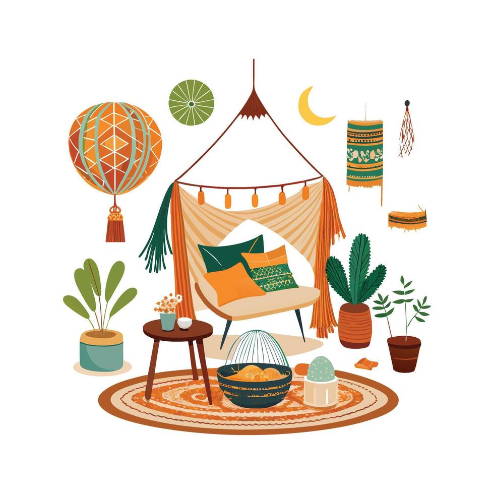 Comprehensive Bohemian Icons for Interior Design vector