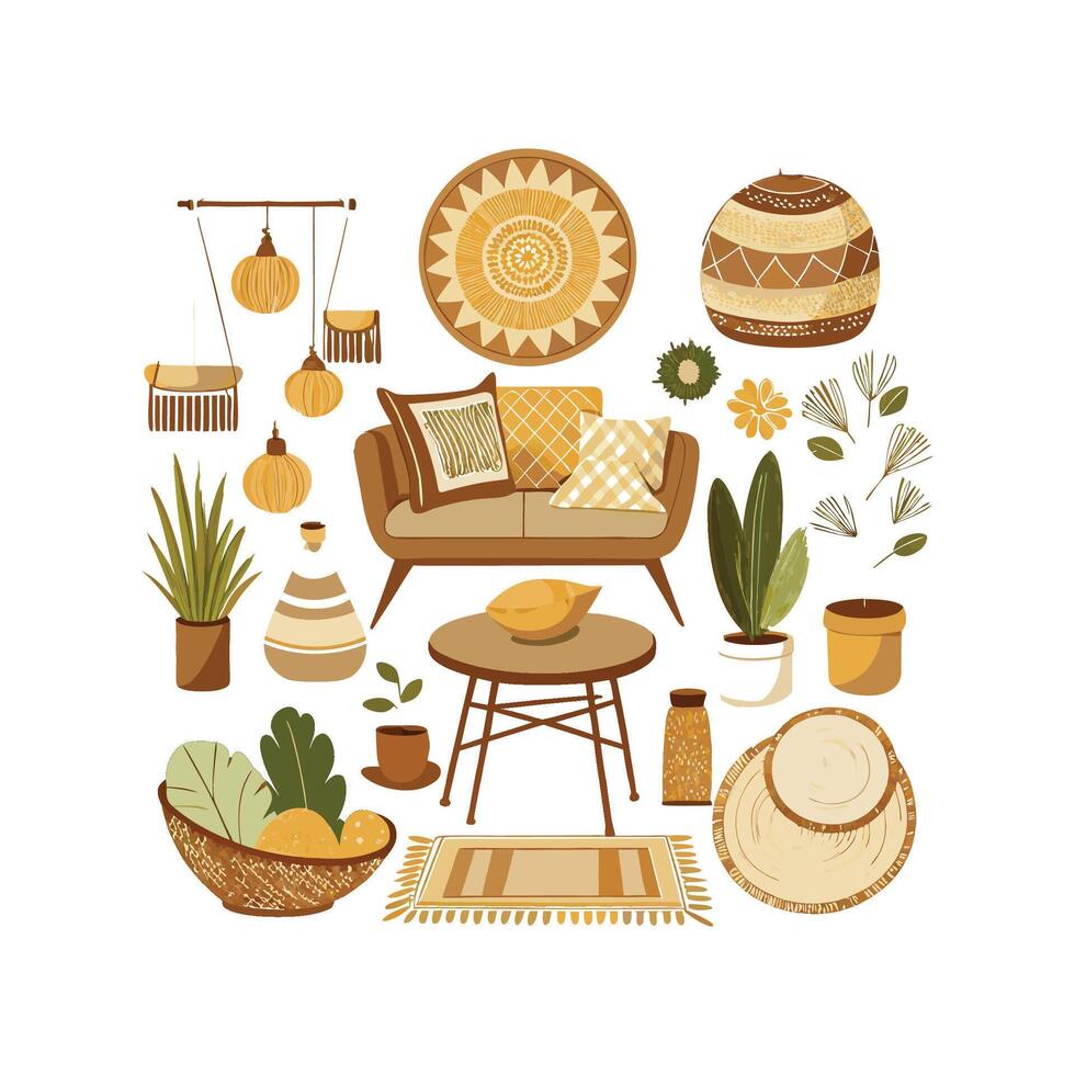 Unique Icons for Boho Chic Interior Elements vector