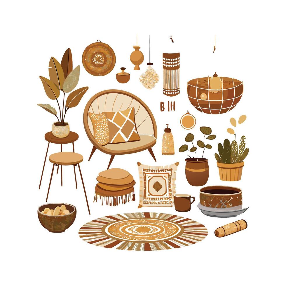 Artistic Icons for Boho Chic Home Interiors vector