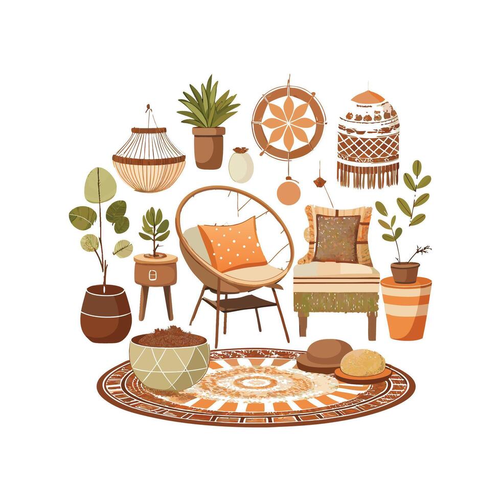 Artistic Icons for Boho Chic Style Interiors vector