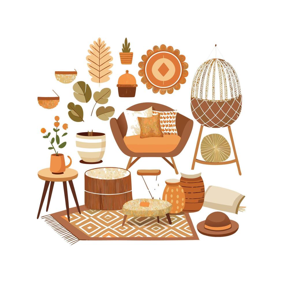 Creative Icons for Boho Chic Home Interiors vector