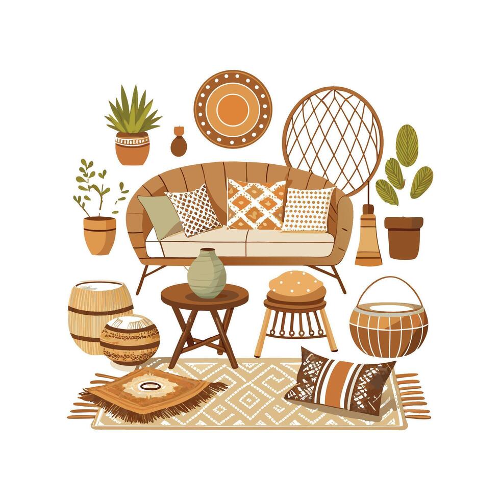 Illustrative Icons of Boho Chic Design Elements vector
