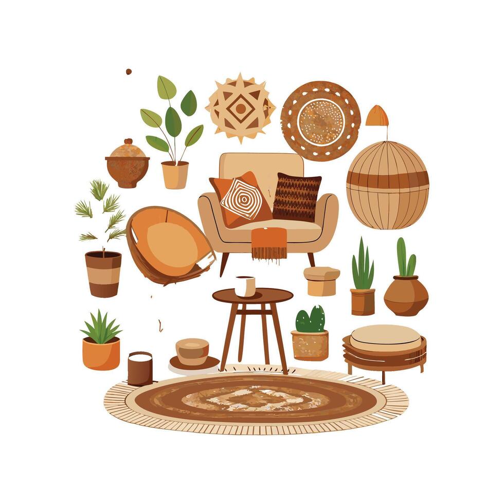 Creative Boho Chic Icons for Interior Elements vector