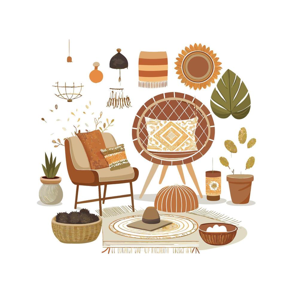 Boho Interior Elements Design Icons vector