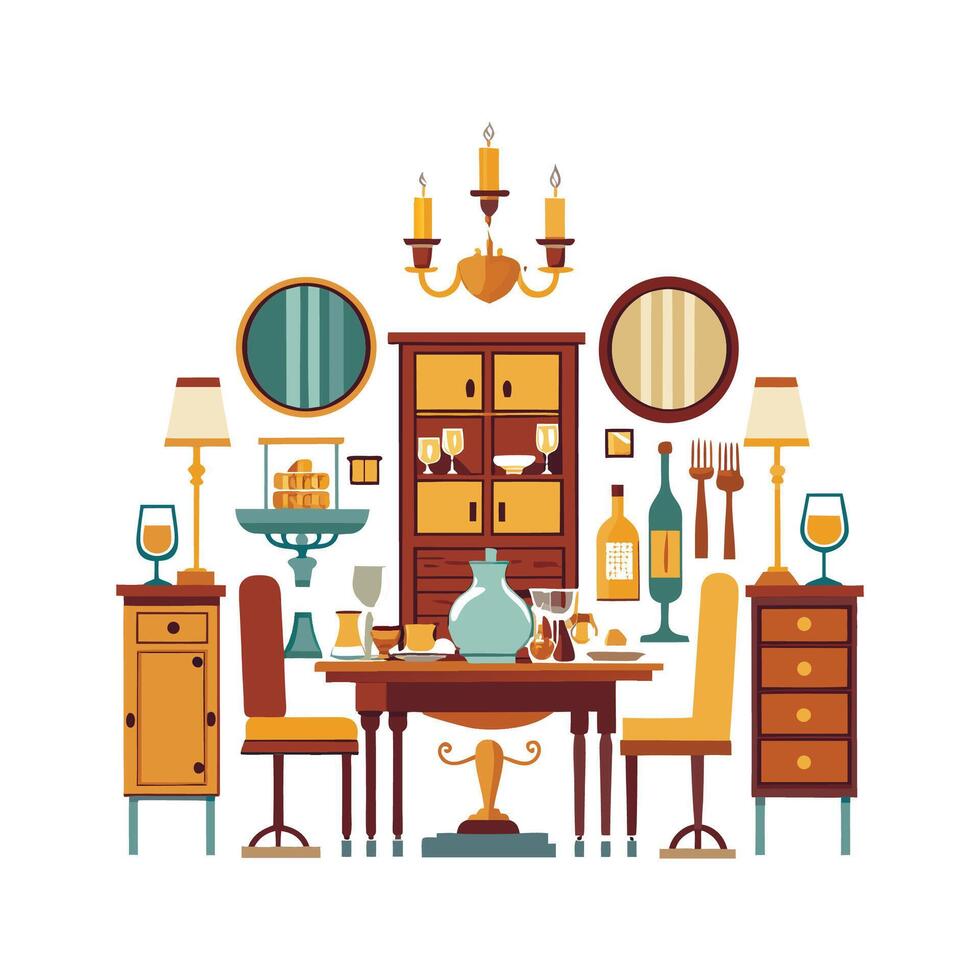 Stylish Icons for Dining Room Table Setup vector
