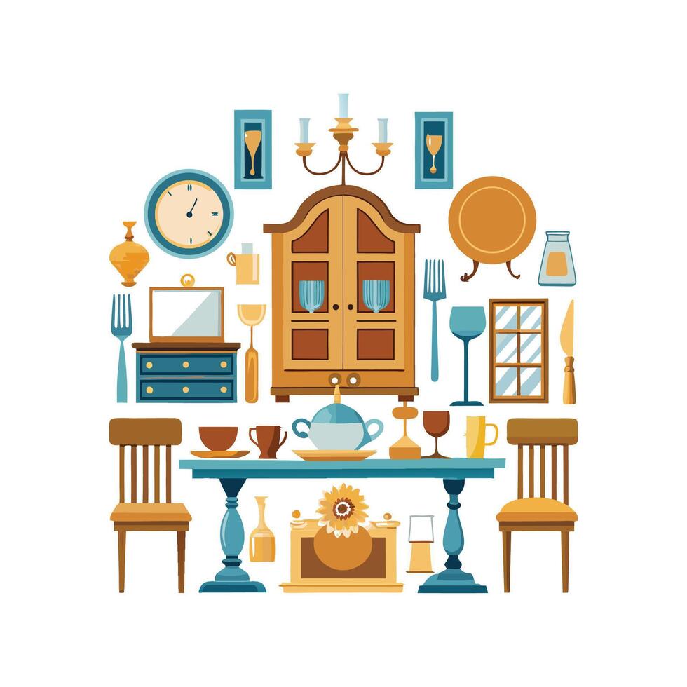 Diverse Dining Room Setup Icons vector