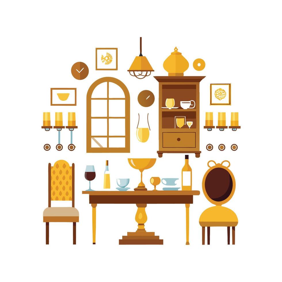 Cozy Icons for Dining Room Setup Design vector