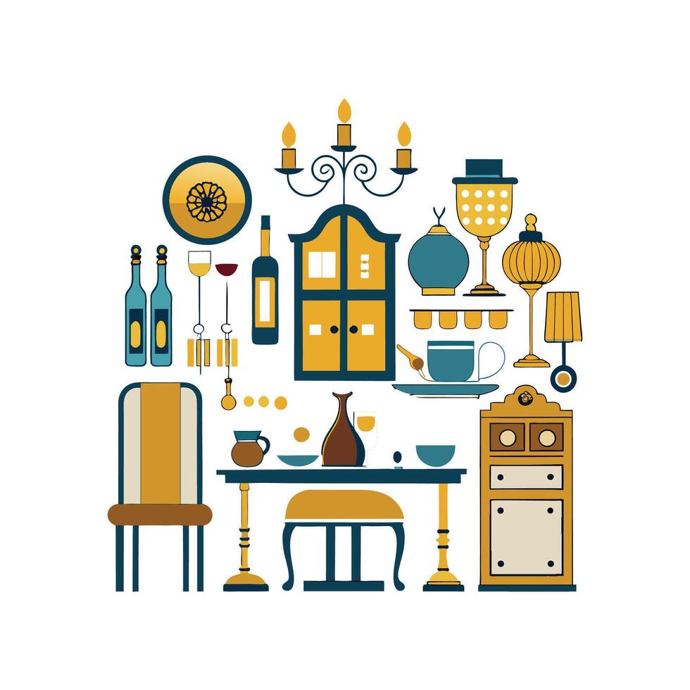 Icons for Elegant Dining Room Setup vector