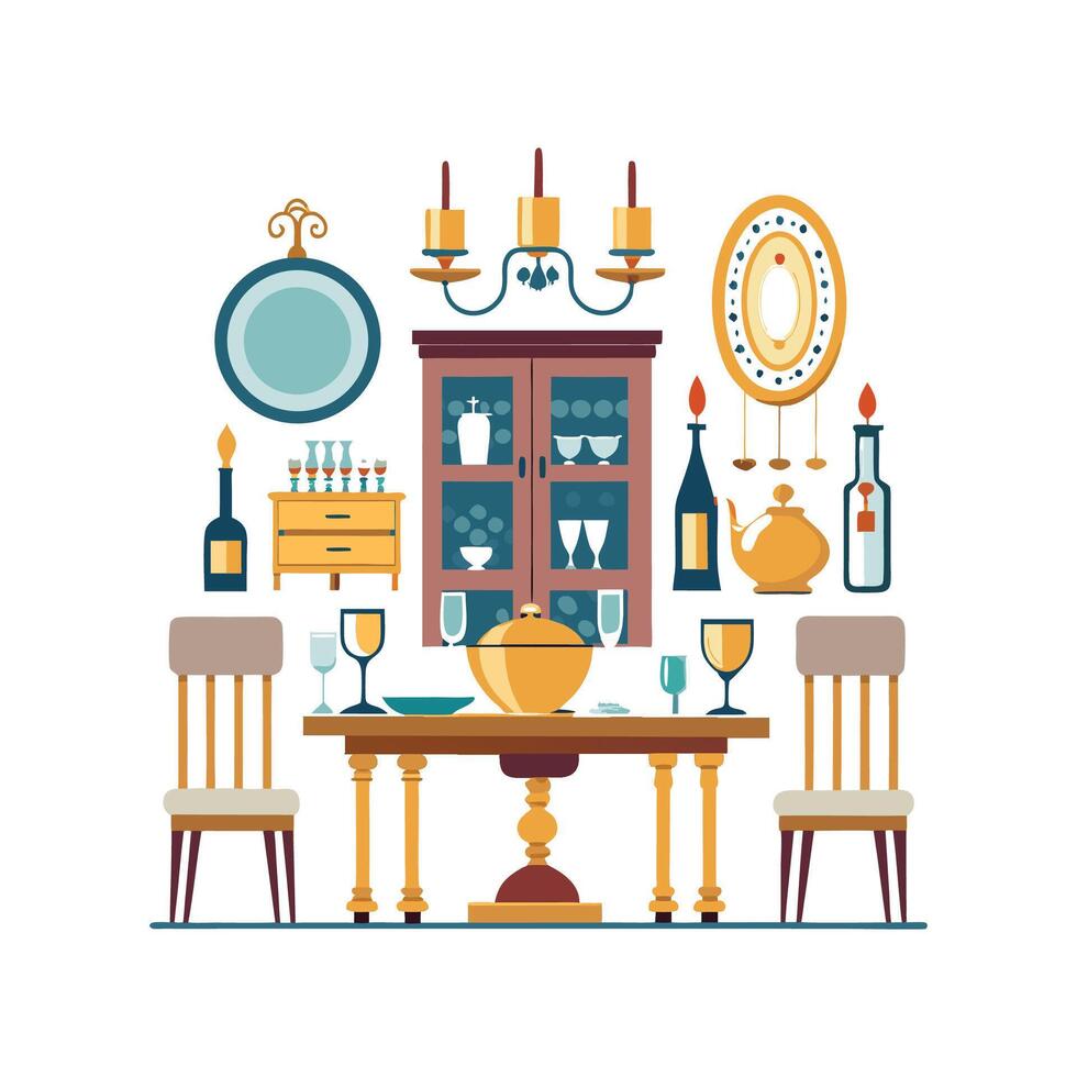 Stylish Dining Room Icons for Elegant Setup vector