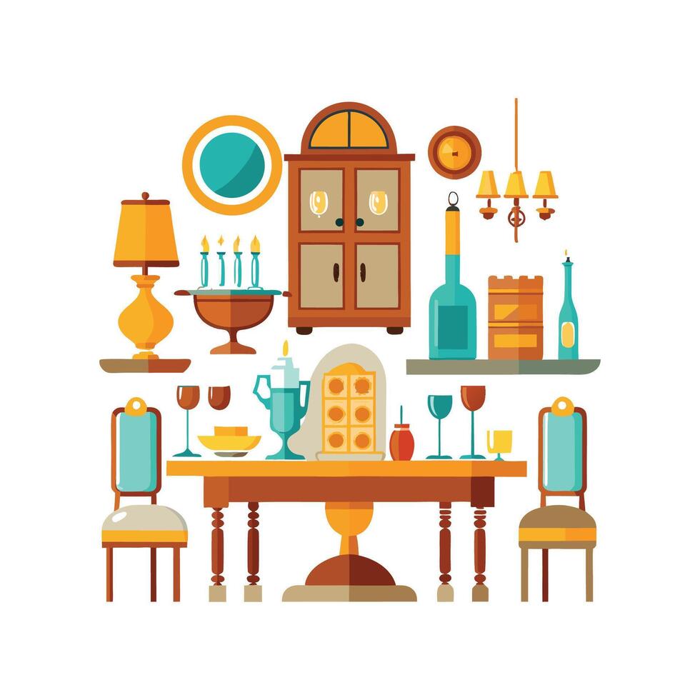 Quality Icons for Dining Room Interior Design vector