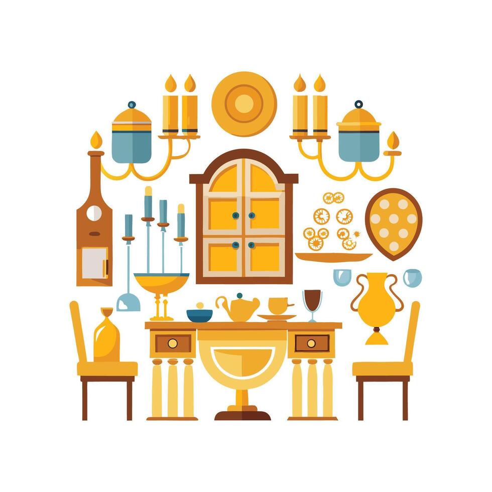Chic Icon Set for Dining Room Setup vector