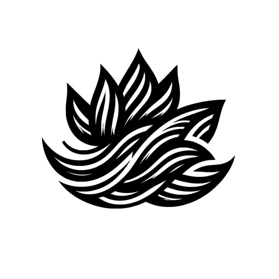 Minimalist Black and White Floral Motif Illustration of Overlapping LeafLike Shapes and Wavy Lines with a Subtle Shadow. vector