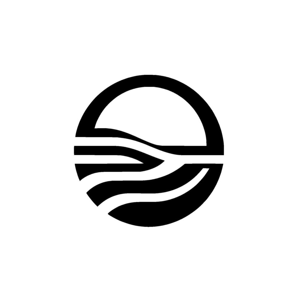 A Minimalist Black and White Circular Featuring Wavy Horizontal Lines Representing Water or Waves Inside a Circle vector