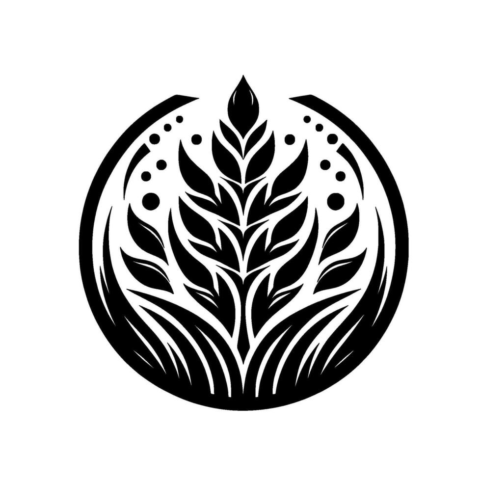 Elegant Black and White Wheat Motif Within a Circle, Representing Natures Beauty, Grace, and Organic Harmony. A Simple, Unique, and Symbolic . vector