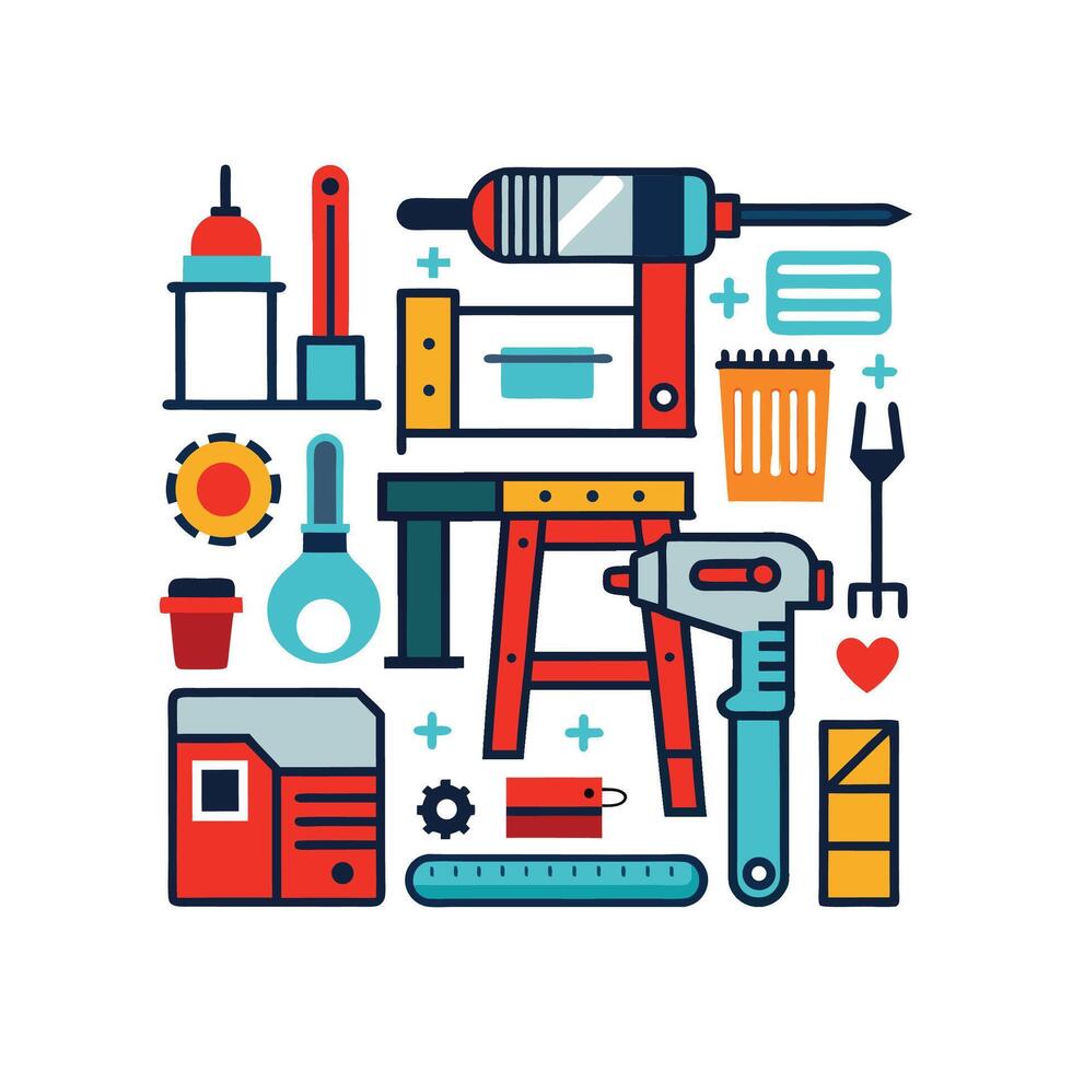 Artistic DIY Icons for Home Improvement Designs vector