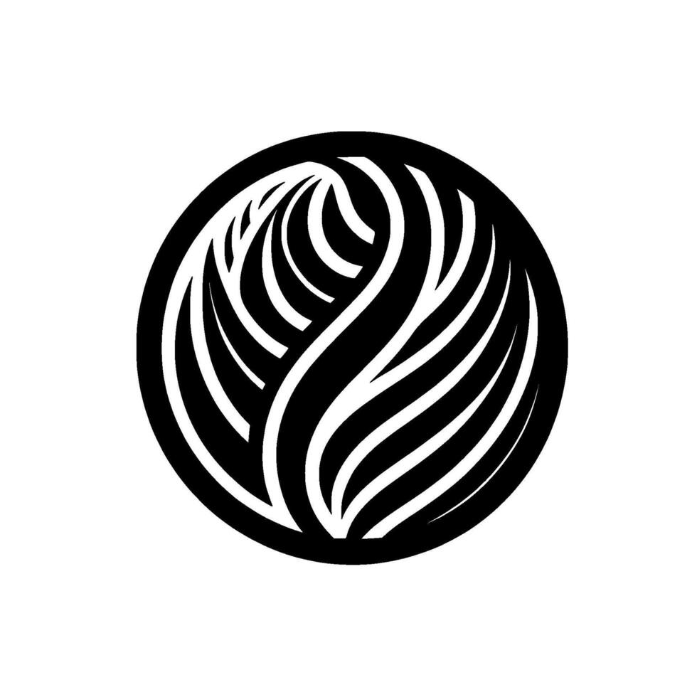 A Bold Black and White Abstract Floral Within a Circle, Featuring Curved Lines, Symbolic of Growth and Harmony. vector