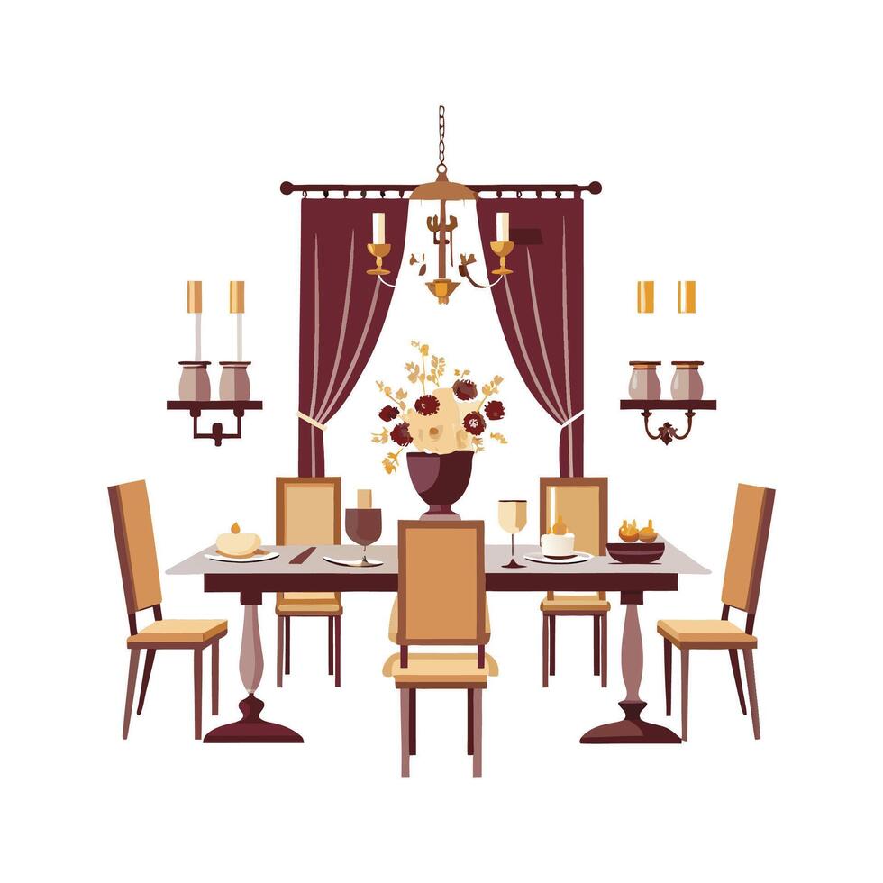 Creative Icons for Long Dining Room Setup vector