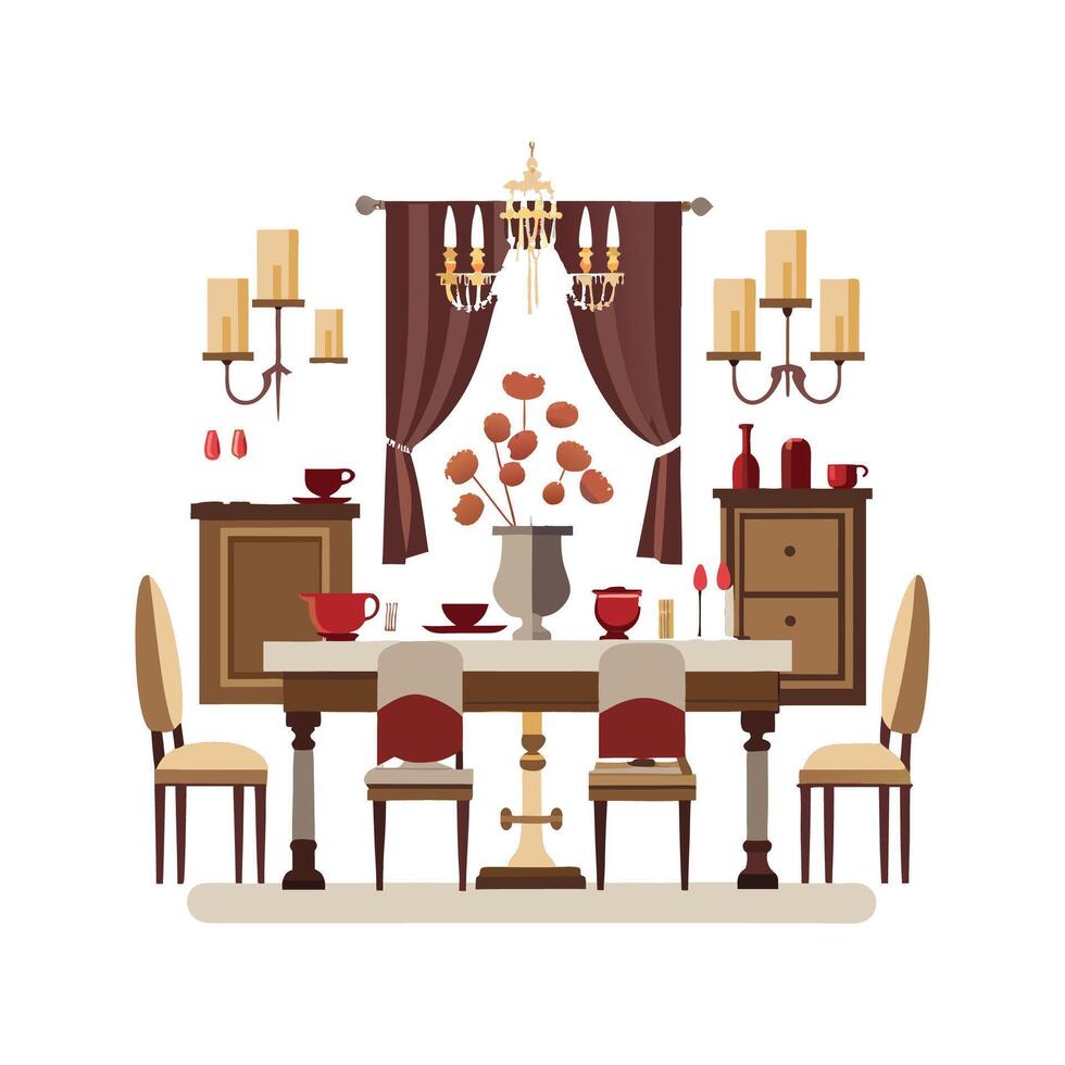 Stylish Long Dinner Table Icons for Dining vector