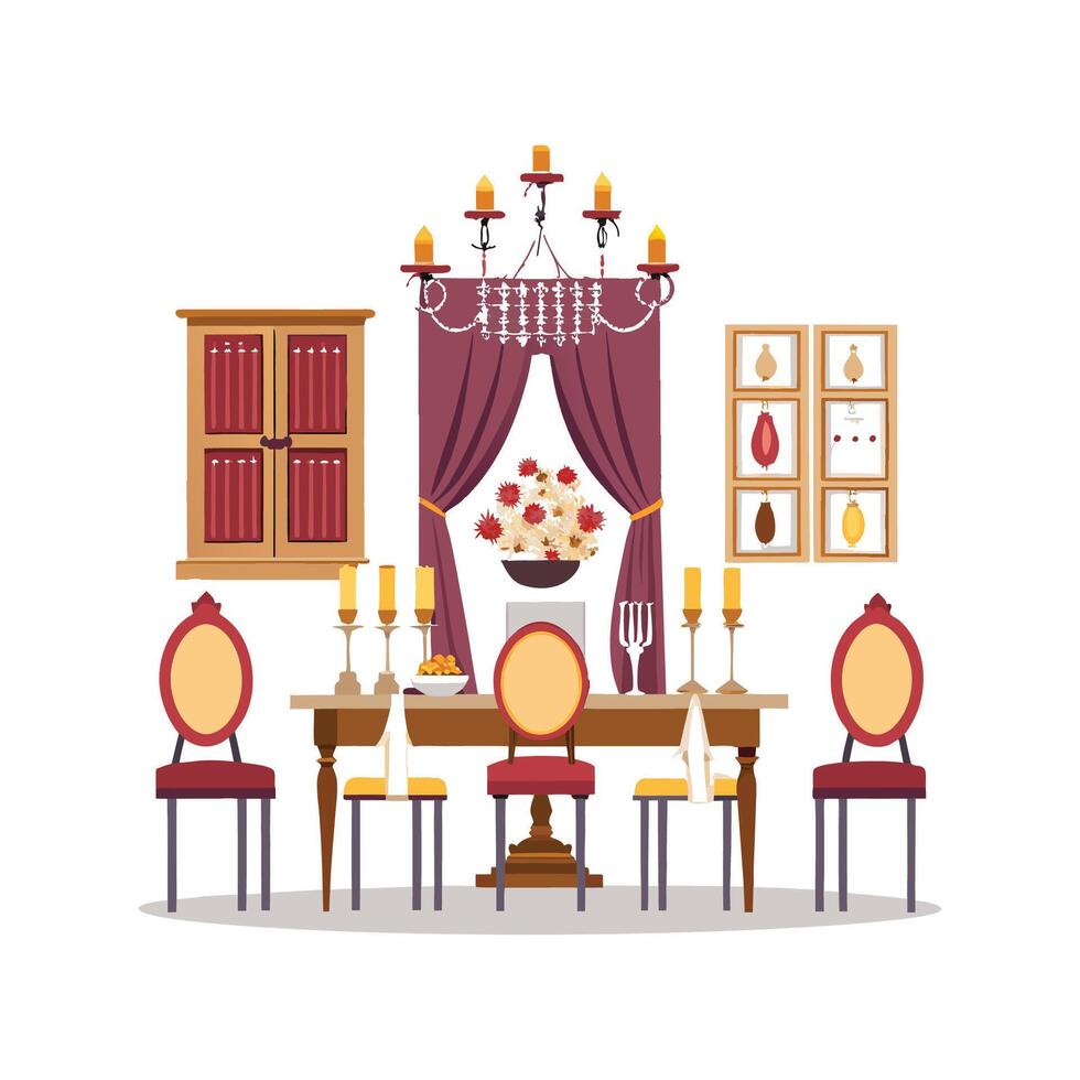 Quality Icons for Long Dining Room Setup vector