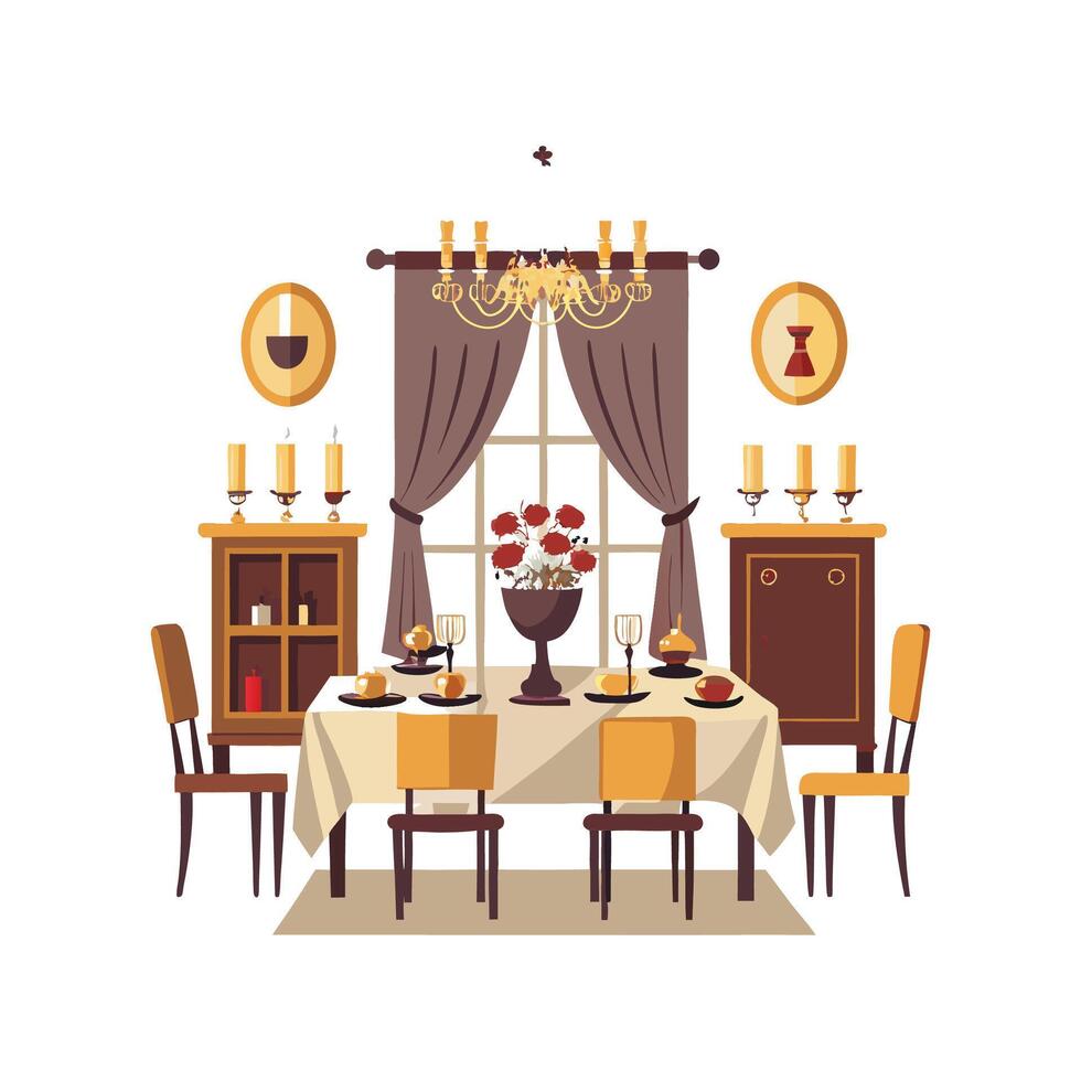 Creative Long Dining Room Icons for Setup vector
