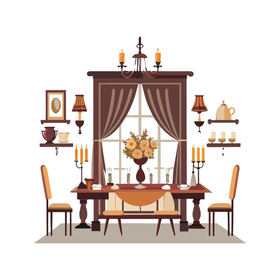 Elegant Icons for Long Dining Table Setup vector