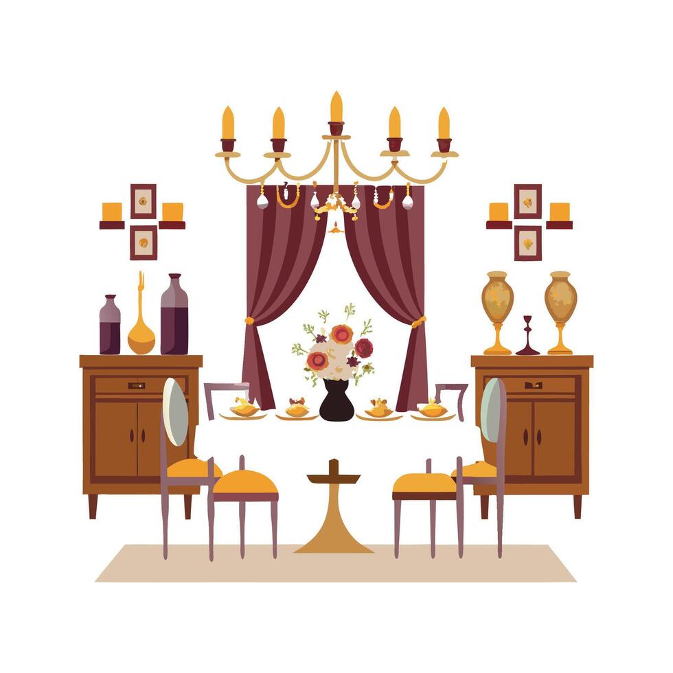 Unique Elegant Dining Room Setup Icons vector