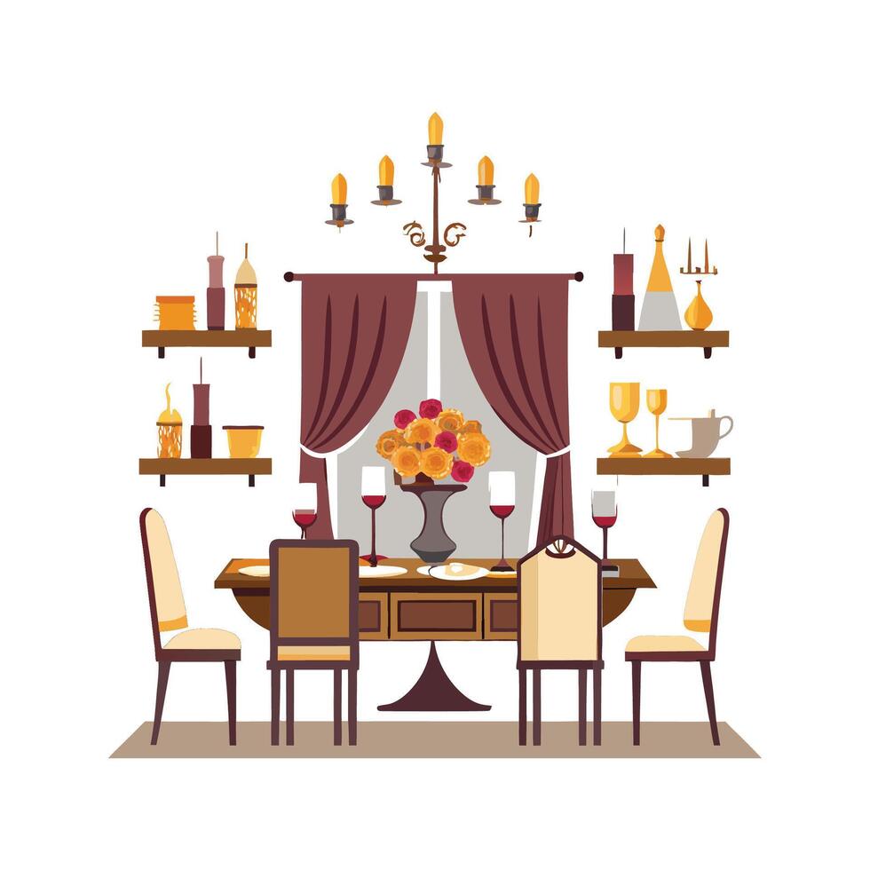 Comprehensive Icons for Long Dining Room Setup vector