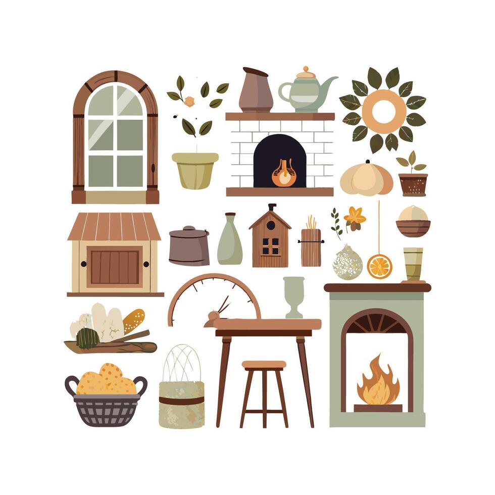 Elegant Icons for Cottage and Farmhouse Designs vector