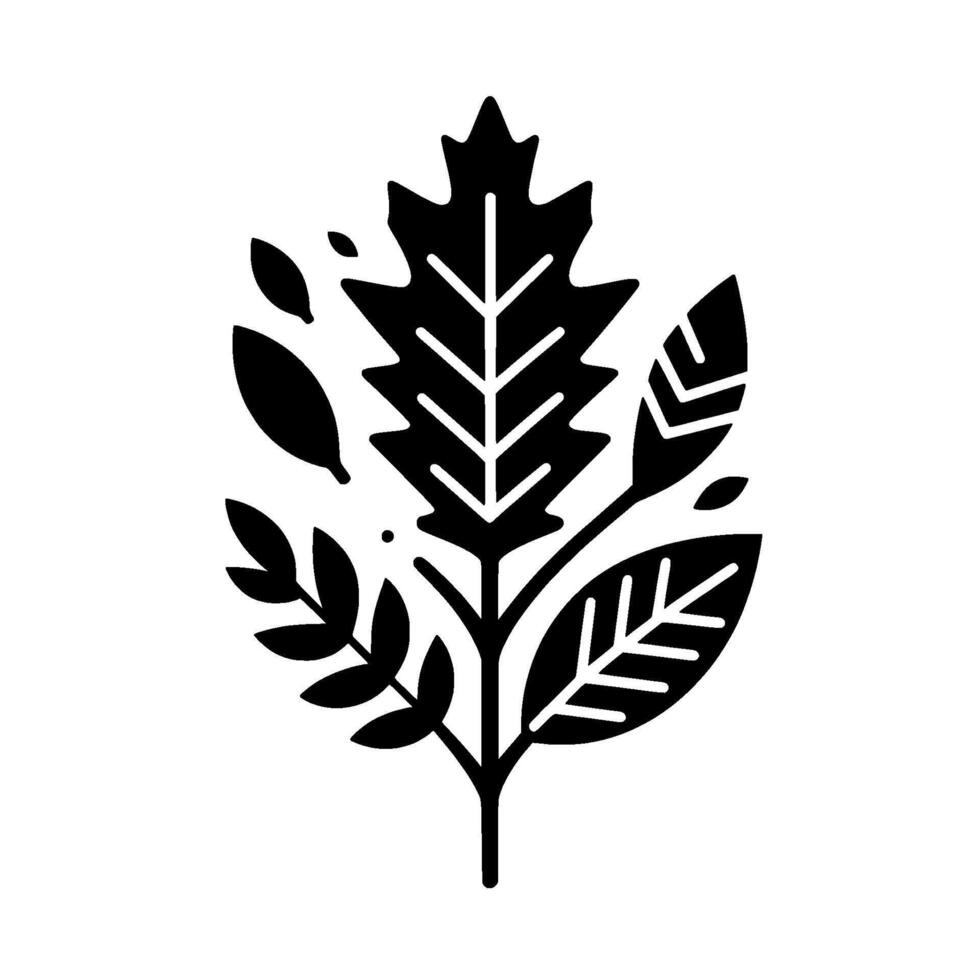 Stylized Black and White Botanical Illustration Composite Leaf Arrangement with Detailed Veins on a White Background. vector