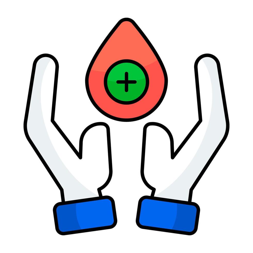 Droplet on hand showcasing blood donation flat icon vector