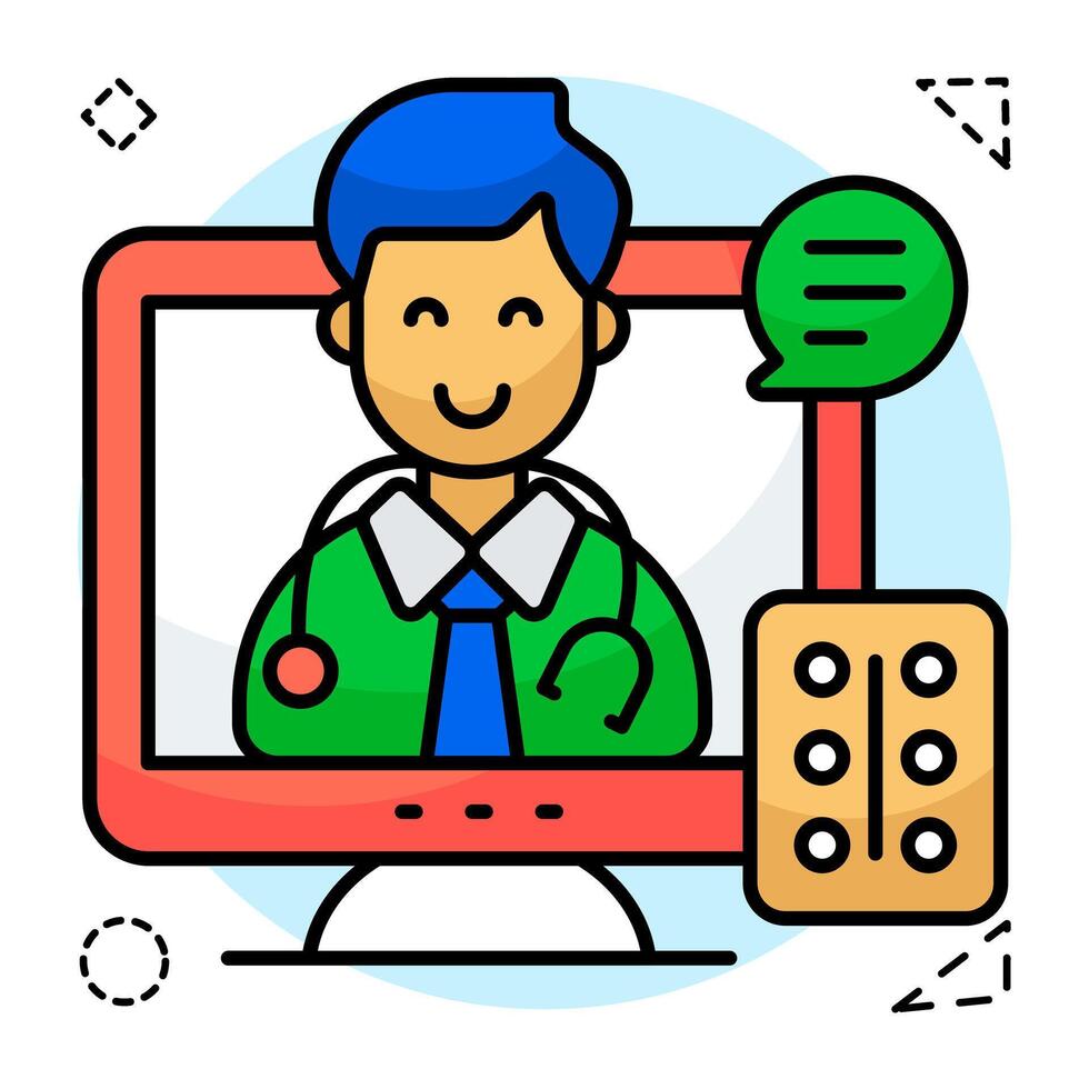 A unique flat design icon of online doctors vector
