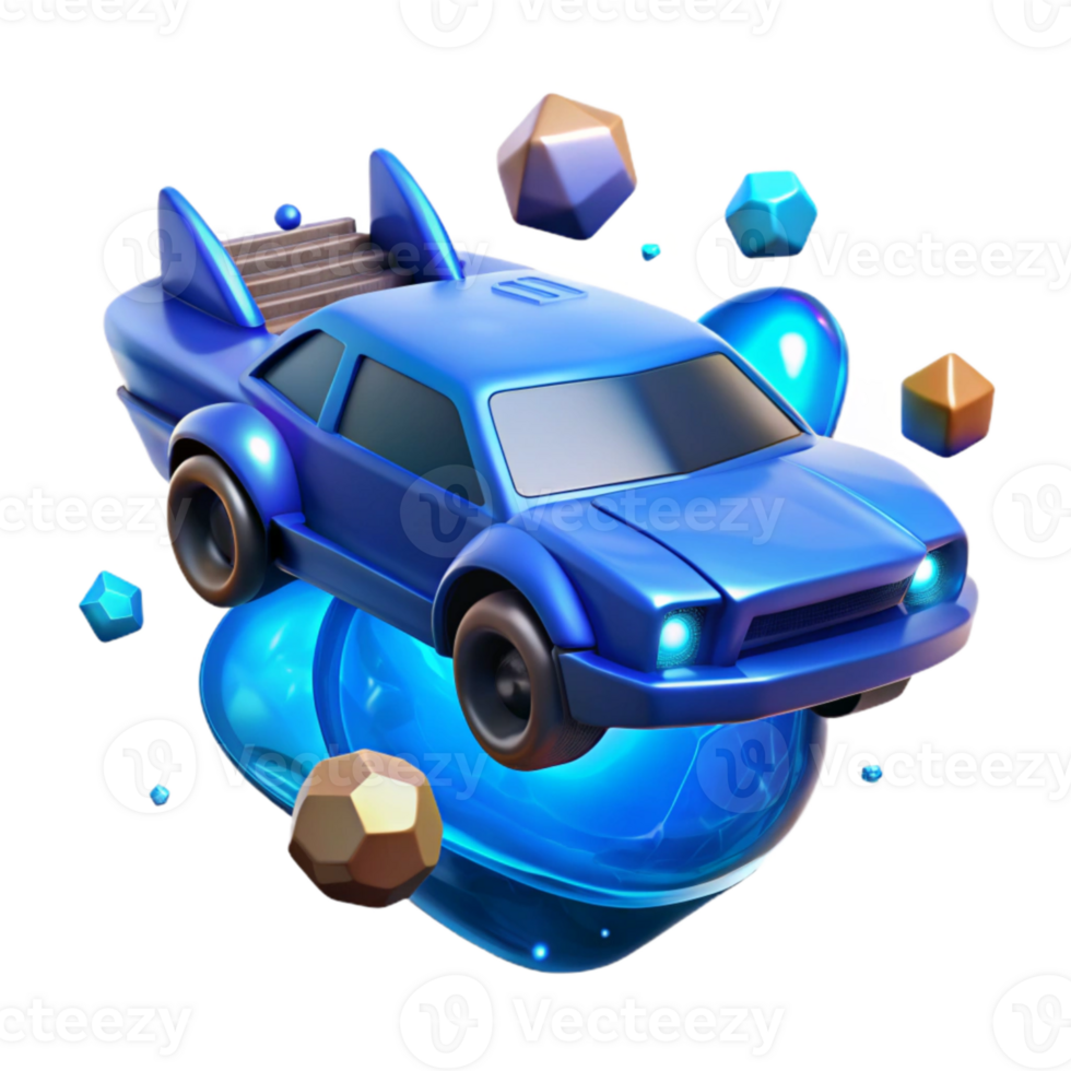 serene artistic Blue Flying Car Hovering Cutout for Sci Fi Projects detailed png
