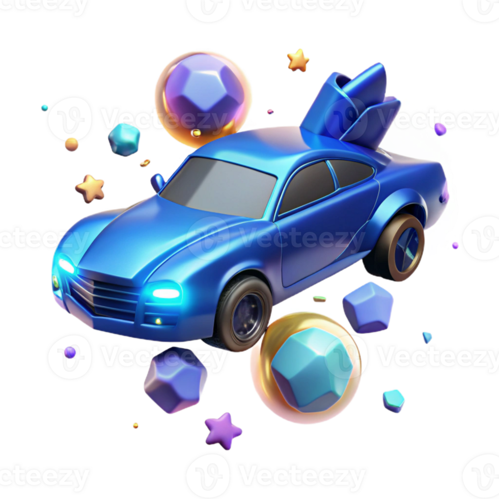 serene rustic Blue Flying Car Hovering Cutout for Sci Fi Projects premium png