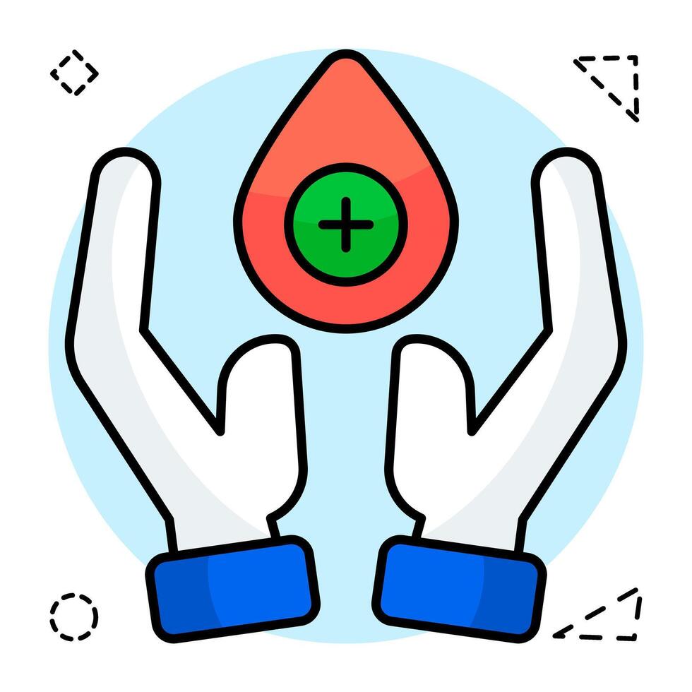 Droplet on hand flat showcasing blood donation icon vector
