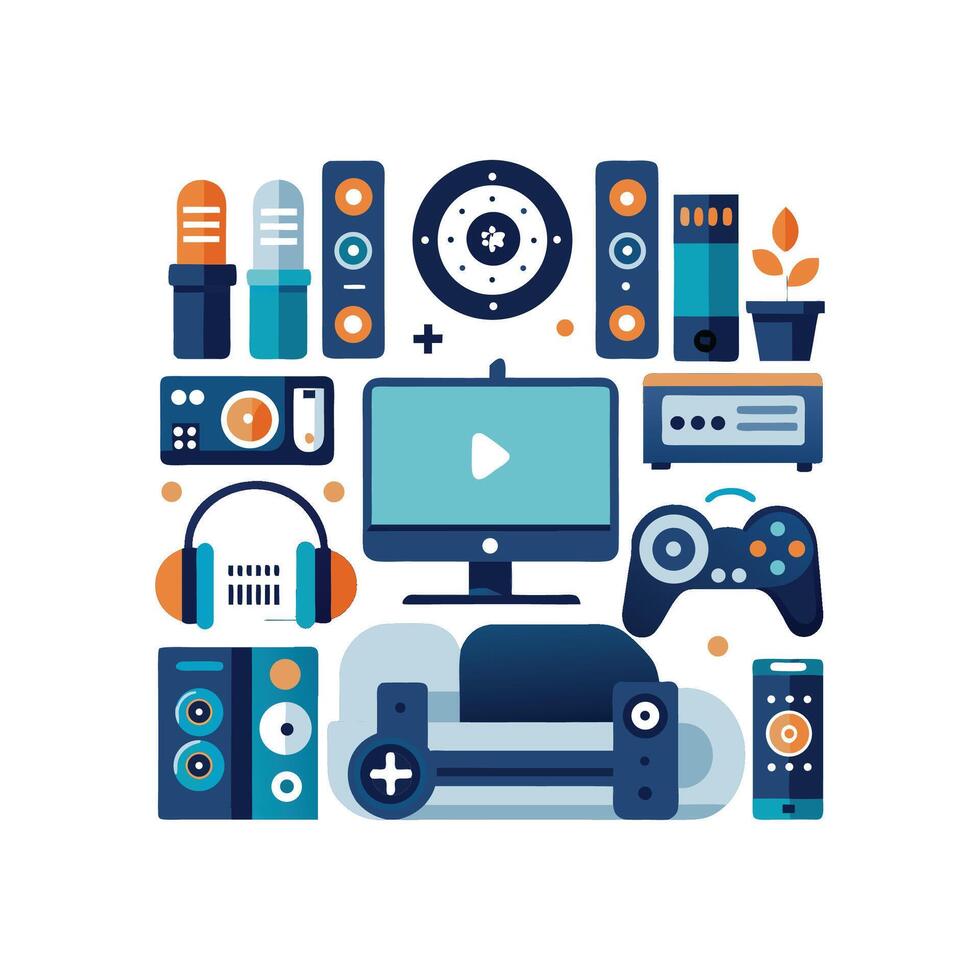 Stylish HD Icons for Television Setup vector