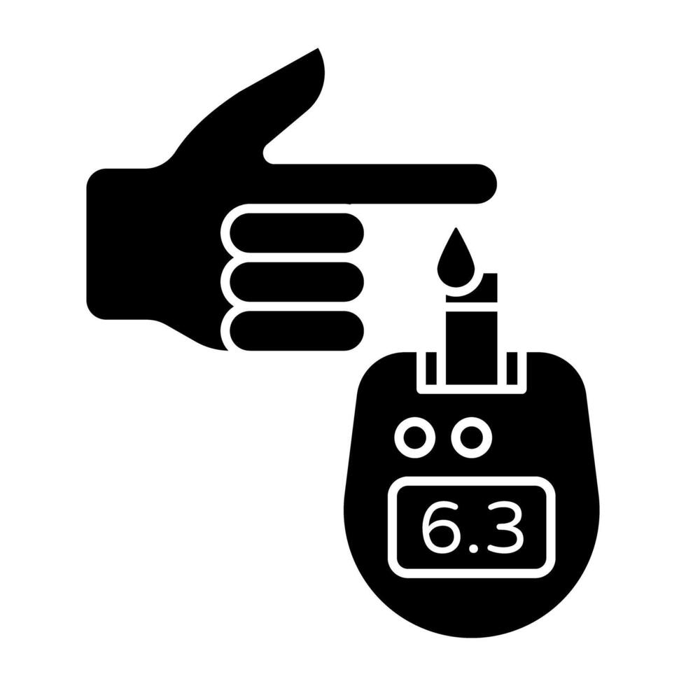 Sugar test machine icon, solid design of glucometers vector