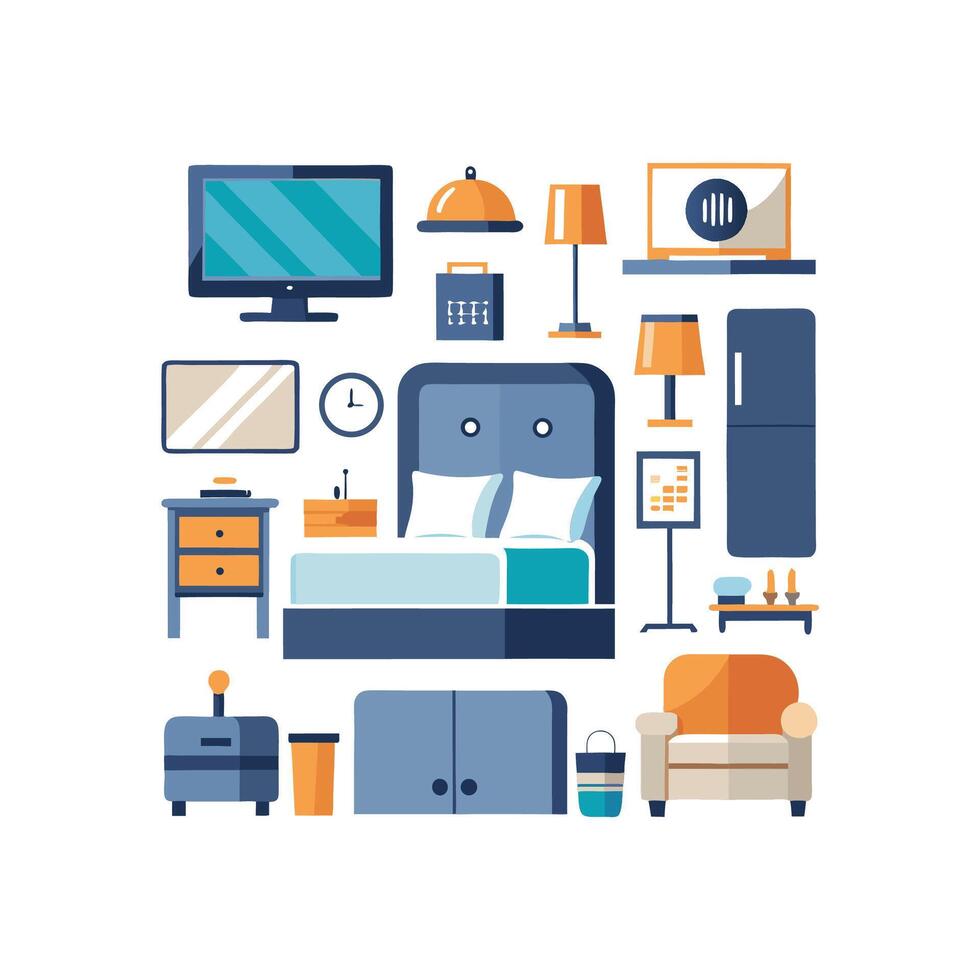Elegant Hotel Interior Icons for King Size Rooms vector