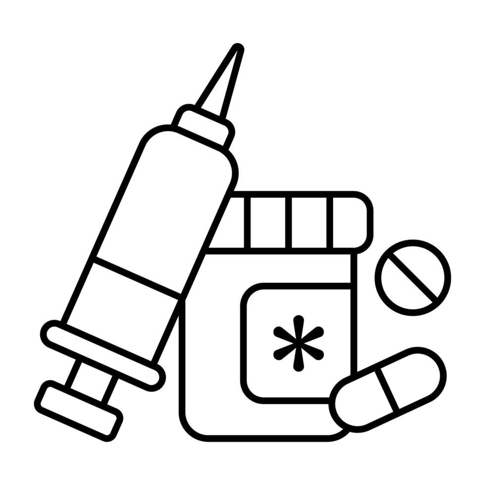 Premium download Linear icon of injection with pills, medicine vectors