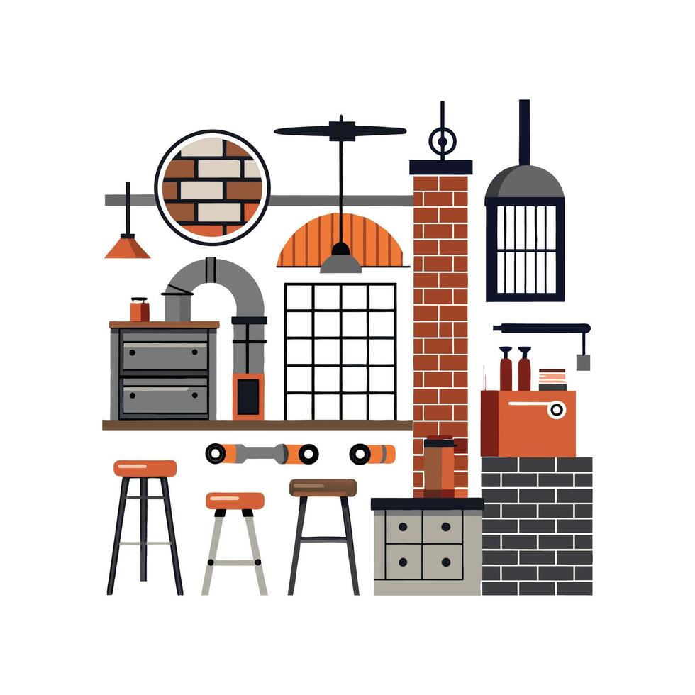 Chic Icons for Industrial Interior Designs vector
